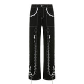 Lace Ribbons Straight Jeans