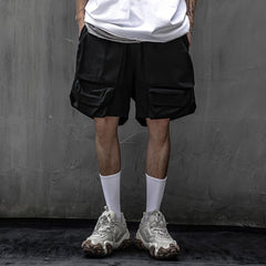 Three-dimensional Pleated Pockets Cargo Shorts