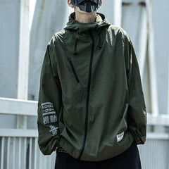 Oblique Zipper Letter Print Jacket