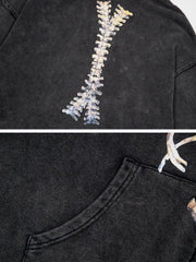 Washed Skeleton Pattern Zip Up Hoodie