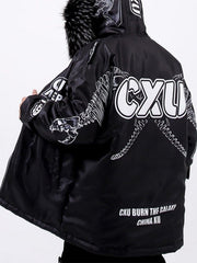 Dark Skeleton Print Winter Coat