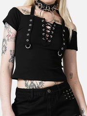 Straps Halter Neck Short Sleeve T Shirt