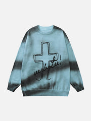 Tie Dye Crucifix Knit Sweater