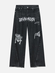 Gothic Alphabet Hole Jeans