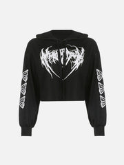 Love Butterfly Print Sleeves Hoodie
