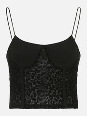 Leopard-print Mesh Patchwork Vest