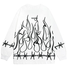 Thorn Fire Flame Cotton Oversized Sweatshirt
