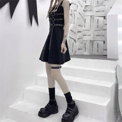 Dark Rock Patchwork Straps Dress