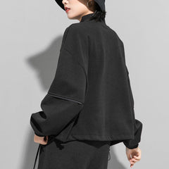 Dark Half Zipper Drawstring Sweatshirt