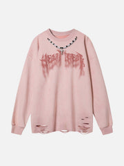 Fuzzy Letters Cut Sweatshirt