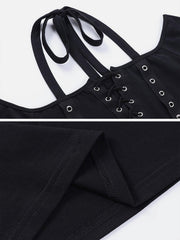 Straps Halter Neck Short Sleeve T Shirt
