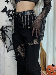 Hole Lace Patchwork Flared Pant