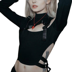 Dark Sexy Hollow Buckle Crop T Shirt