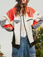 Contrasting Checkerboard Motosports Jacket