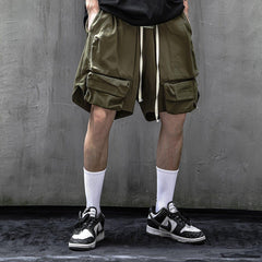 Three-dimensional Pleated Pockets Cargo Shorts