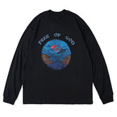 Dark Vintage Earth Theme Print Oversized Sweatshirt