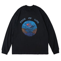 Dark Vintage Earth Theme Print Oversized Sweatshirt