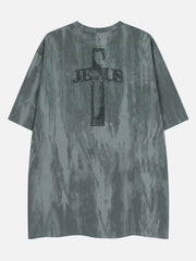 Washed Tie Dye Cross Letters Graphic Tee