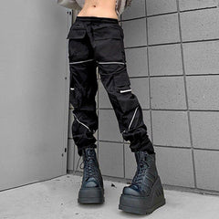 Asymmetric Zipper Reflective Strip Cargo Pants