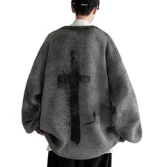 Dark Tie Dye Cross Knitted Sweater