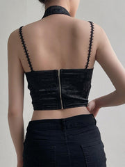 Dark Butterfly Buckle Hollow Cropped Vest