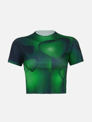 Heart Gradient Print Short Sleeve T Shirt