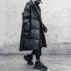 Function Dark Fake Zipper Long Winter Coat