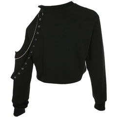 Single Shoulder Hollow Long Sleeve T Shirt