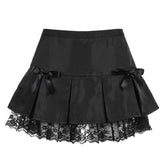 Sexy Short Bow Decorated Lace Pleated Skirt