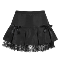 Sexy Short Bow Decorated Lace Pleated Skirt