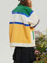 Contrast Letter Print Lapel Jacket