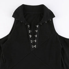Sexy Off The Shoulder Metal Button Long Sleeve T Shirt