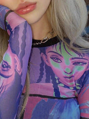 Colorful Cartoon Print Long Sleeve T Shirt