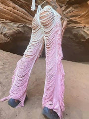 Hollow Hole Tassel Pants