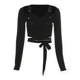 Navel Lace Up Long Sleeve Shirt