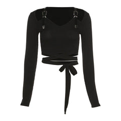 Navel Lace Up Long Sleeve Shirt