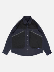Patchwork Big Pockets Long Sleeve Shirt