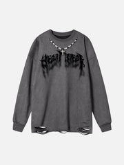 Fuzzy Letters Cut Sweatshirt