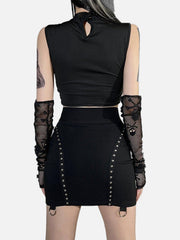 Skull Mesh Lace Cuff Shirt