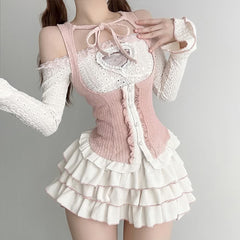 Conjunto de tres piezas de top y minifalda estilo gótico kawaii