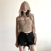Khaki Gothic Cami Top And Hooded Shrug Top Set