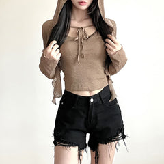 Khaki Gothic Cami Top And Hooded Shrug Top Set