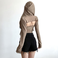 Khaki Gothic Cami Top And Hooded Shrug Top Set