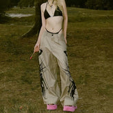 Khaki Grunge Wide Leg Pants