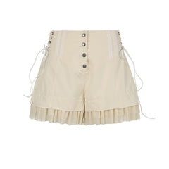 Pantalones cortos de cintura alta con volantes color caqui