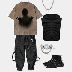 Dark Shadow Portrait Graphic Washed Tee