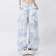 Pantalones cargo góticos con efecto tie-dye azul místico