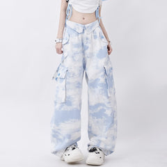 Pantalones cargo góticos con efecto tie-dye azul místico