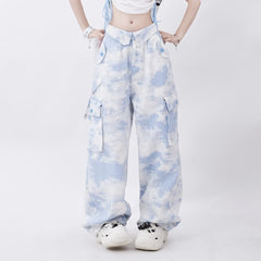 Pantalones cargo góticos con efecto tie-dye azul místico
