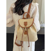 �Women Woven Boho Bag with Rattan for Travel Straw Backpack